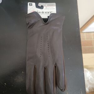 Isotoner Men's Rich Brown Leather Gloves